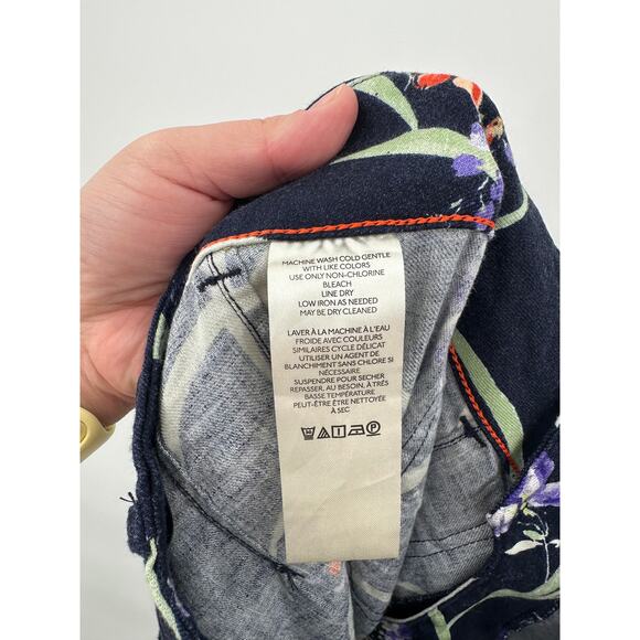 Anthropologie Maeve The Colette Dark Blue Floral Wide Leg Linen Pants Size 27 - Picture 7 of 16